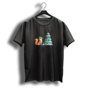 Kawaii Cute Fox With Christmas Tree And Gift T-Shirt