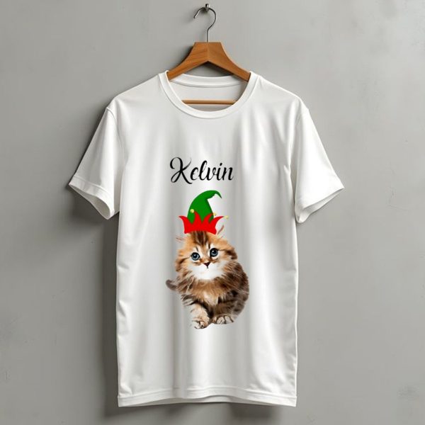 Kelvin Cat Wearing Elf Hat Merry Christmas Custom Name T Shirt 1 t shirt 1