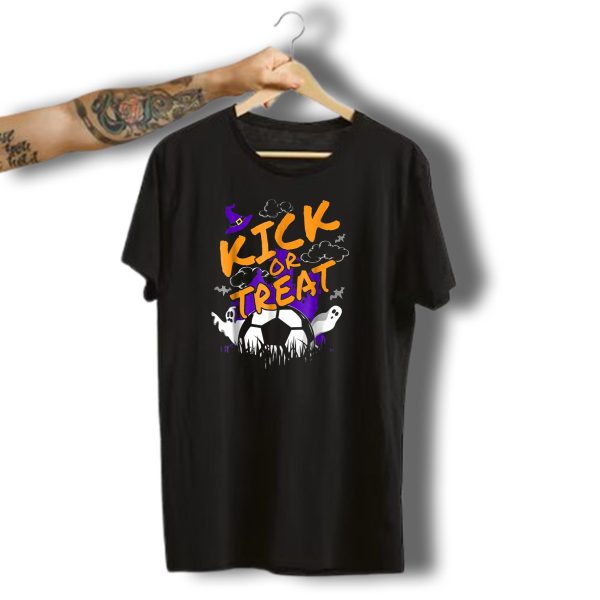 Kick Or Treat Halloween Soccer Player Ghosts And Witch Hat T Shirt t shirt 1