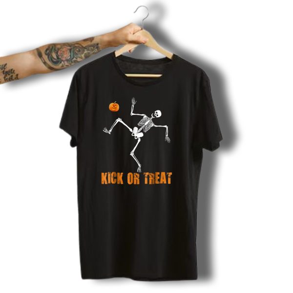 Kick Or Treat Skeleton Soccer Halloween Pumpkin T Shirt t shirt 1