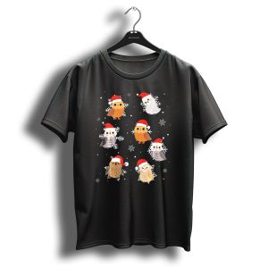 Kids Christmas Snowflakes Owls With Santa Hats T Shirt