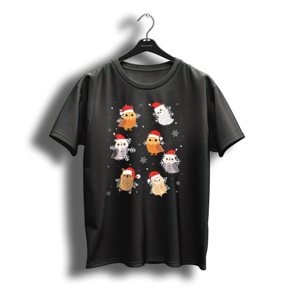 Kids Christmas Snowflakes Owls With Santa Hats T Shirt t shirt 1