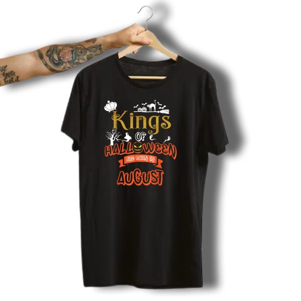 Kings Of Halloween Are Born In August Featuring Ghosts And Pumpkins T Shirt t shirt 1