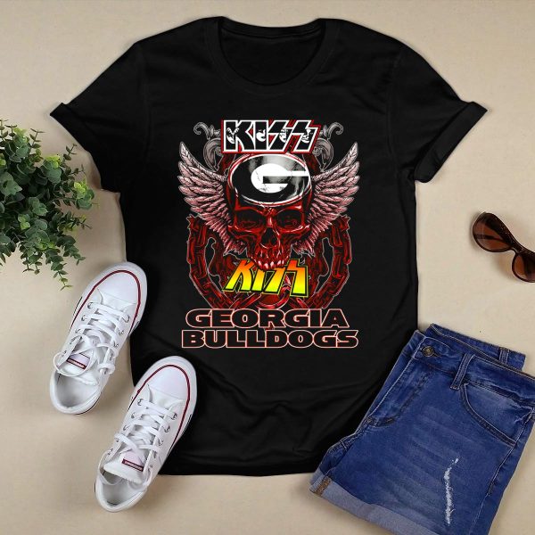 Kiss Georgia Bulldogs Skull Helmet Wings T Shirt 1