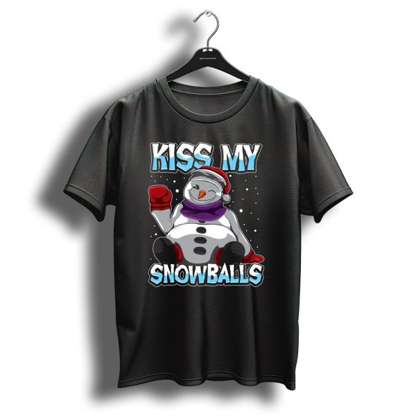 Kiss My Snowballs Funny Xmas Pun Christmas Snowman With Santa Hat And Purple Scarf T Shirt 1 t shirt 1