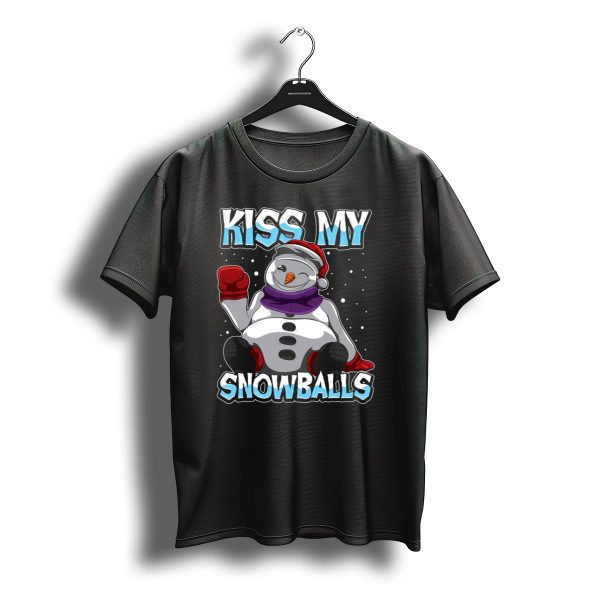 Kiss My Snowballs Funny Xmas Pun Christmas Snowman With Santa Hat T Shirt t shirt 1