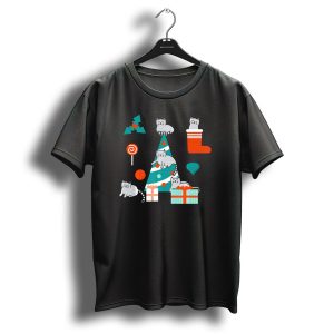 Kitten Christmas Cat Holidaypur Festive Tree Presents Stocking Mistletoe Lollipop T Shirt