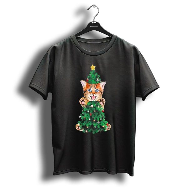 Kitten In Christmas Tree With Star And Lights T Shirt 1 t shirt 1