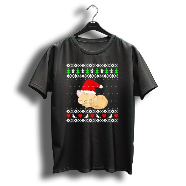 Kitten Santa Hat Christmas Snowflakes Hearts Trees T Shirt 1 t shirt 1