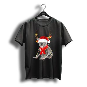 Koala Bear With Santa Hat And Christmas Lights Wrapped In Festive Antlers T-Shirt