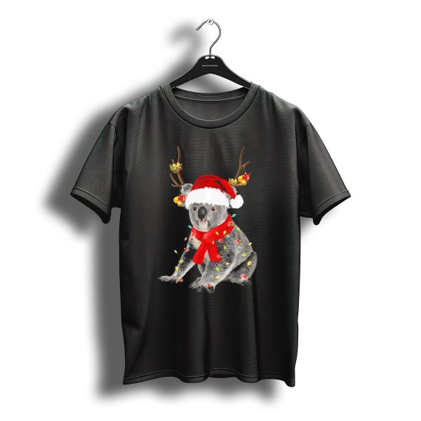 Koala Bear With Santa Hat And Christmas Lights Wrapped In Festive Antlers T Shirt t shirt 1
