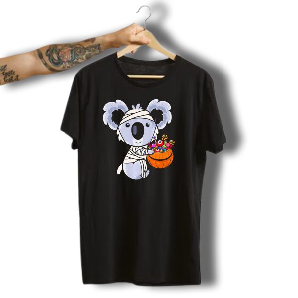 Koala Mummy Holding Jack O Lantern Pumpkin With Halloween Candy T Shirt t shirt 1