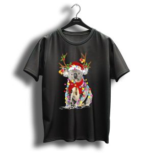Koala Reindeer With Santa Hat And Festive Christmas Lights T Shirt