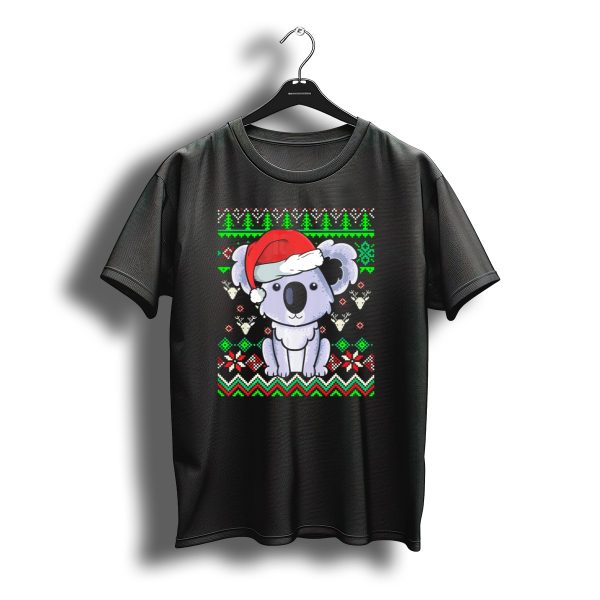 Koala Santa Hat Christmas Sweater Pattern With Trees And Snowflakes T Shirt t shirt 1