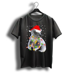 Koala Wearing Santa Hat With Colorful Christmas Lights And Snowflakes T Shirt