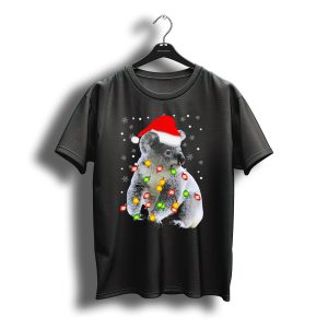 Koala Wearing Santa Hat With Colorful Christmas Lights And Snowflakes T-Shirt