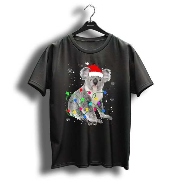 Koala Wrapped In Christmas Lights Wearing Santa Hat With Snowflakes Matching Fam T Shirt 1 t shirt 1