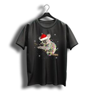 Koala Wrapped In Christmas Lights With Santa Hat Festive Matching Fam T-Shirt