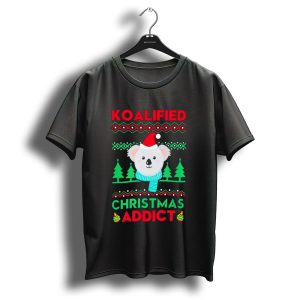 Koalified Koala Christmas Addict Ugly Sweater Style Design With Santa Hat And Christmas Trees T Shirt