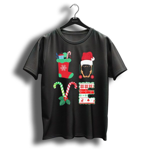 L O V E With Christmas English Mastiff Santa Hat And Stocking Candy Canes T Shirt 1 t shirt 1