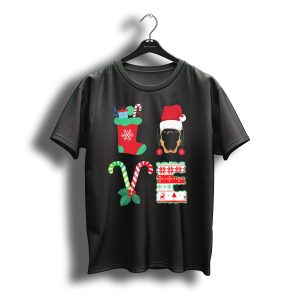 L O V E With Christmas English Mastiff Santa Hat And Stocking Candy Canes T-Shirt