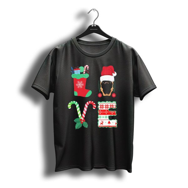 L O V E With Christmas English Mastiff Santa Hat And Stocking Candy Canes T Shirt t shirt 1