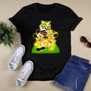 Lsu Football Halloween Mickey And Minnie With Pumpkin Tiger T-Shirt