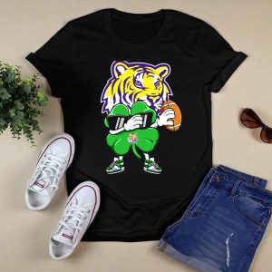 Lsu Football Tiger And Shamrock With Football T-Shirt