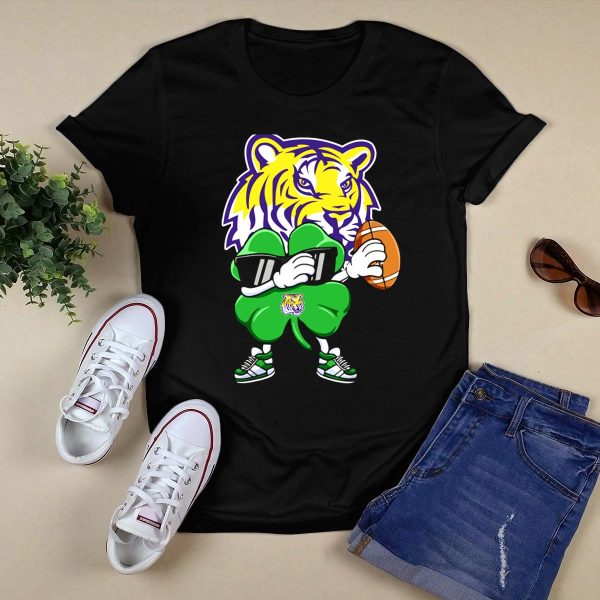 LSU Football Tiger and Shamrock with Football T Shirt Black 1