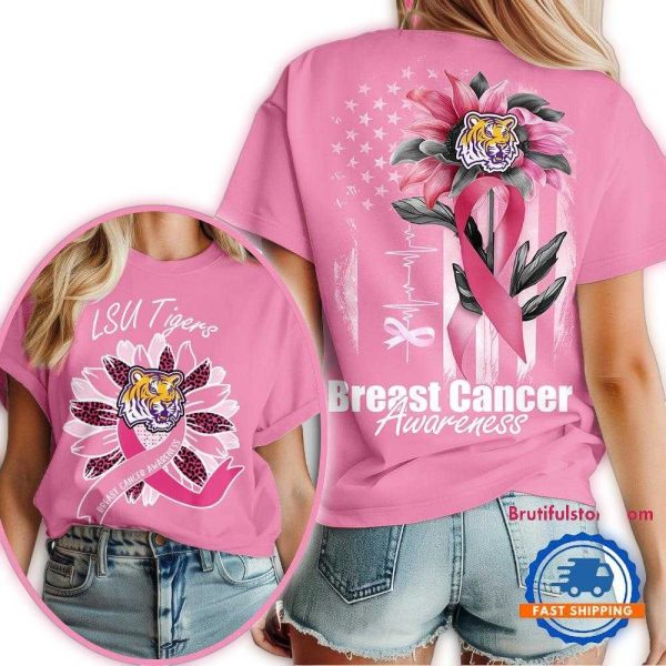 LSU Tigers 2025 NCAA Breast Cancer Sunflowers Unisex 3D Shirt 1