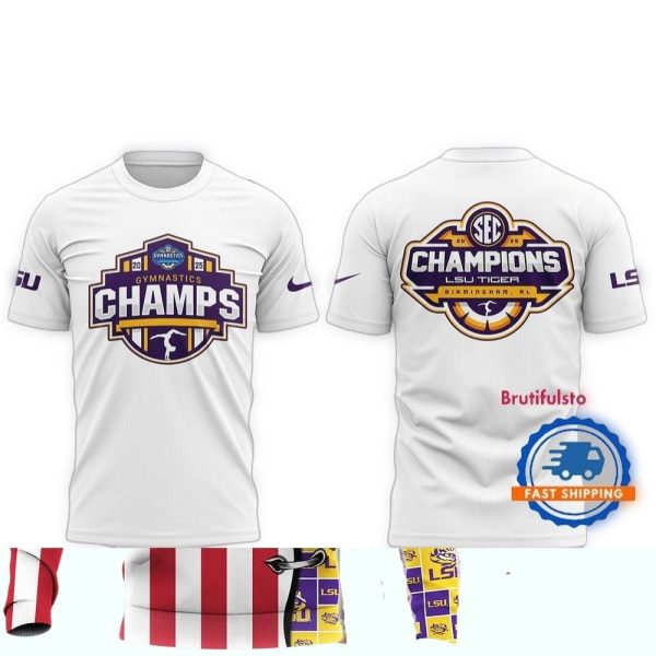 LSU Tigers 2025 SEC Womens Gymnastics Champions White T Shirt 1