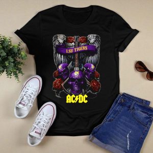 Lsu Tigers Acdc Skull Guitar Wings Roses T-Shirt
