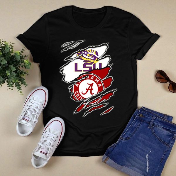 LSU Tigers Alabama Crimson Tide Rivalry Claw Marks T Shirt Black 1