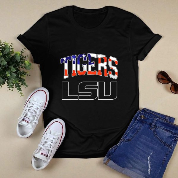 LSU Tigers American Flag T Shirt Black 1
