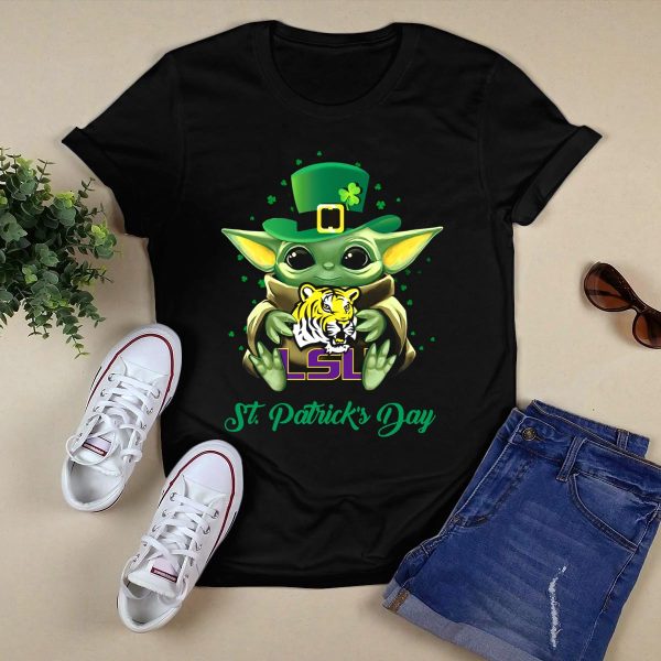 LSU Tigers Baby Yoda St Patricks Day T Shirt Black 1