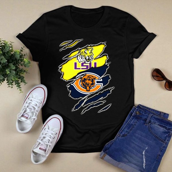 LSU Tigers Chicago Bears Claw Marks T Shirt Black 1