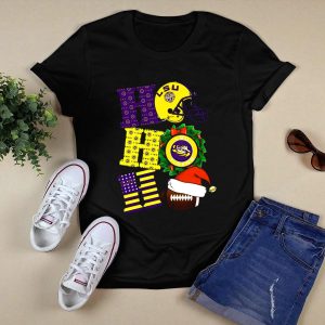 Lsu Tigers Christmas Helmet Wreath Football Ho Ho Ho T-Shirt