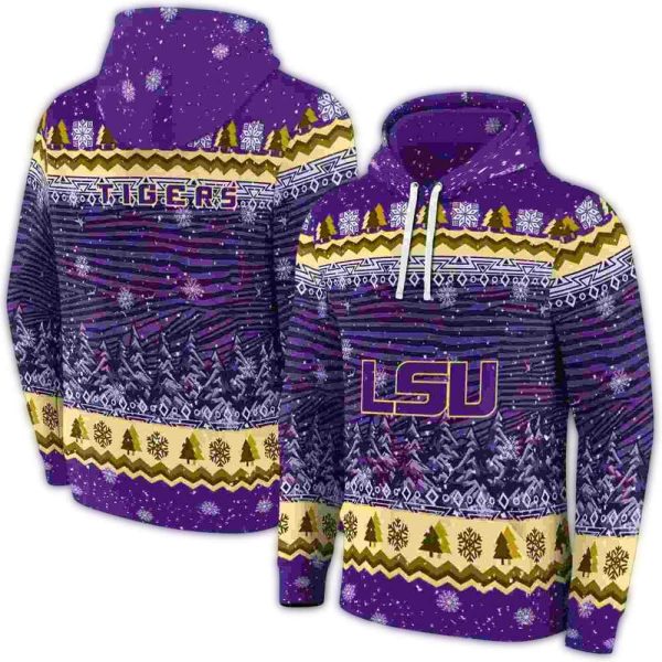 LSU Tigers Christmas Trees Purple AOP Hoodie 1