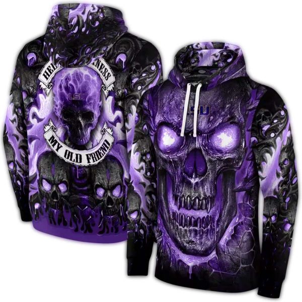 LSU Tigers Demonic Skull Purple Black AOP Hoodie 1