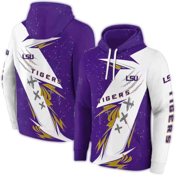 LSU Tigers Dynamic Slash Purple White AOP Hoodie 1
