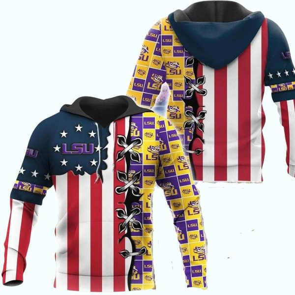 LSU Tigers Flag American For 4th Of July AOP Hoodie 1