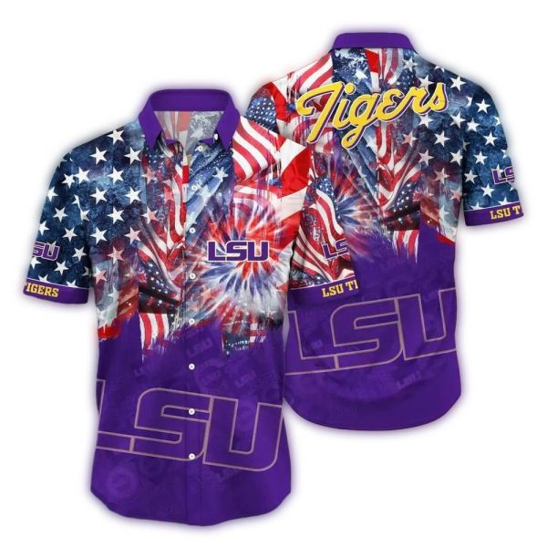 LSU Tigers Flag American Purple Hawaiian Shirt 1