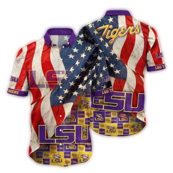 LSU Tigers Flag American for 4th Of July Hawaiian Shirt 1