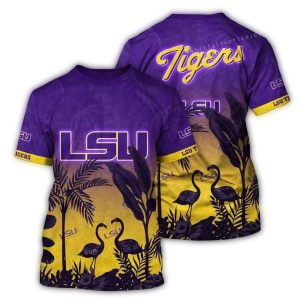 Lsu Tigers Flamingo Floral Vintage All-Over Print T-Shirt