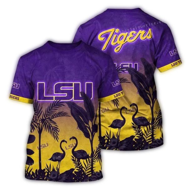 LSU Tigers Flamingo Floral Vintage AOP T Shirt 1