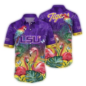 Lsu Tigers Flamingo And Parrot Art Hawaiian Shirt