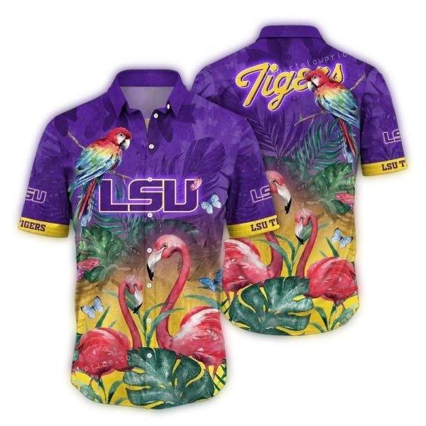 LSU Tigers Flamingo and Parrot Art Hawaiian Shirt 1