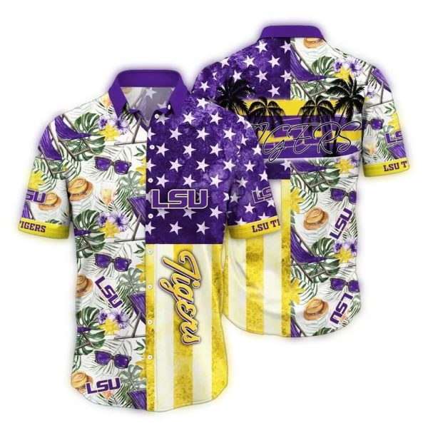 LSU Tigers Floral Flower Leafs and Flag US Hawaiian Shirt 1