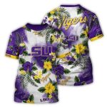 Lsu Tigers Floral Flower Pattern Summer All-Over Print T-Shirt