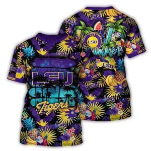 Lsu Tigers Floral Fruit Pattern Tropical All-Over Print T-Shirt